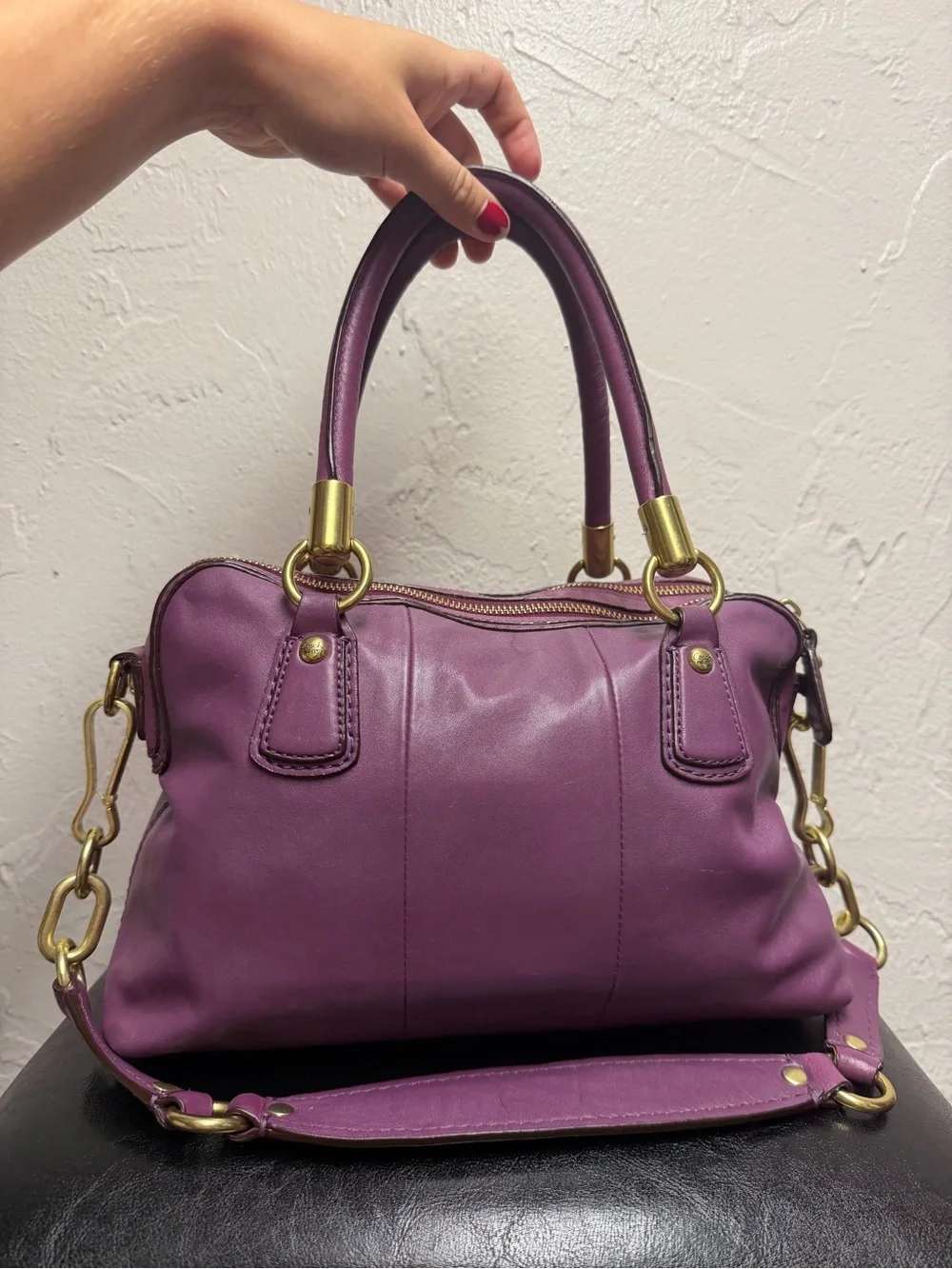 Coach Purple Leather Satchel with Gold Hardware